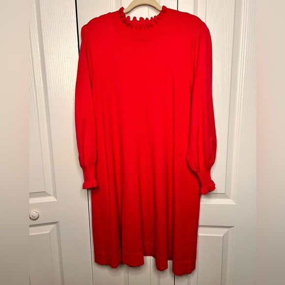 CeCe Womens Long Sleeve Ruffled Puff Sleeves Sweater Dress Luminous Red Size 2X - Picture 2 of 6